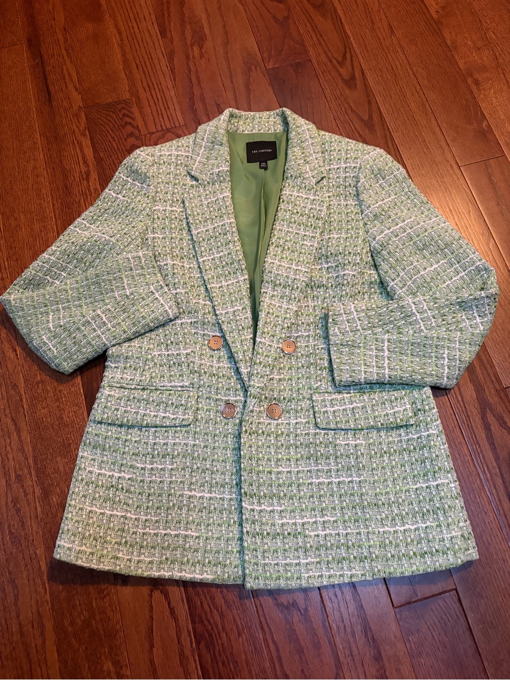The Limited Womens Green Tweed Double-Breasted Blazer